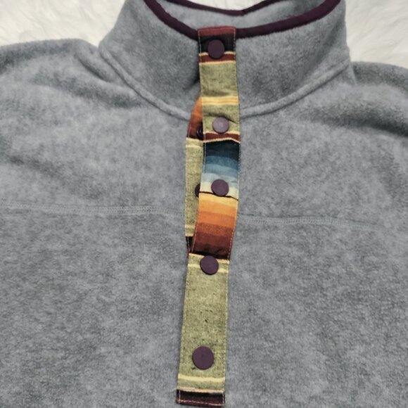 Burton Gray Fleece Pullover Colorful Button Placket Sherpa Jacket Men's Large - Picture 5 of 15